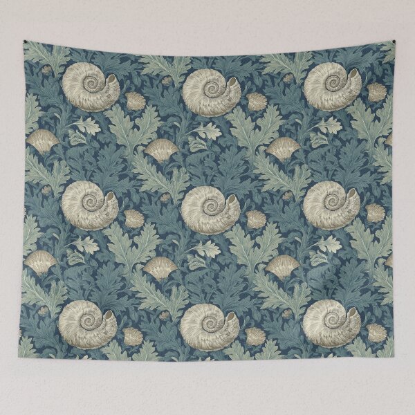 Item preview, Victorian Maritime and Botanical Print - Blue Nautilus - Arts & Crafts designed and sold by BestVarieties.