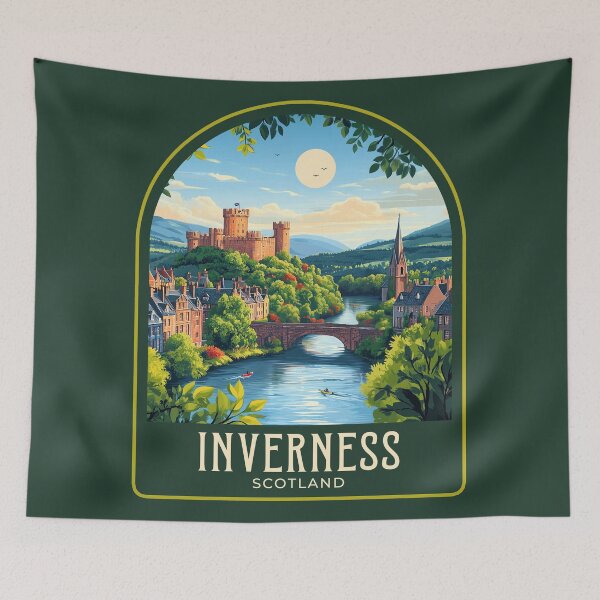Item preview, Inverness Vintage Travel Illustration designed and sold by HomeLivingCo.