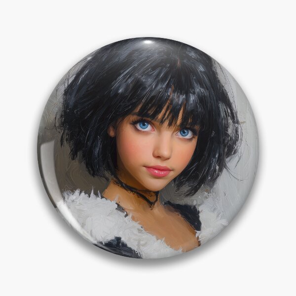 Item preview, Girl with Black Bob Hair and Blue Eyes designed and sold by AI-lineDesign.