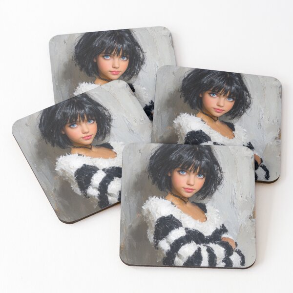 Item preview, Girl with Black Bob Hair and Blue Eyes designed and sold by AI-lineDesign.