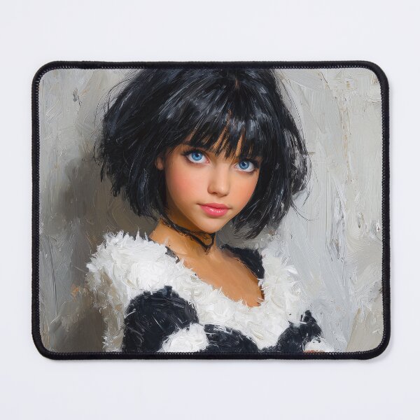 Item preview, Girl with Black Bob Hair and Blue Eyes designed and sold by AI-lineDesign.
