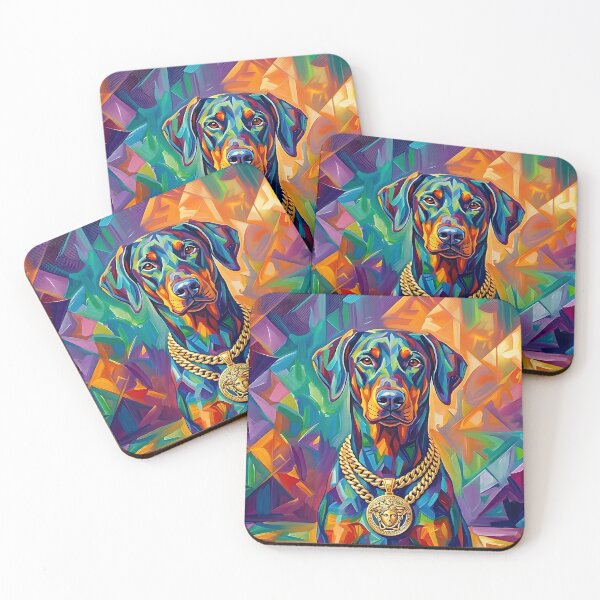 Item preview, Doberman with gold chain Pop Art portrait designed and sold by Pfotenfaden.