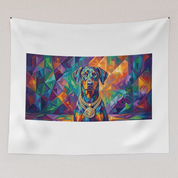 Item preview, Doberman with gold chain Pop Art portrait designed and sold by Pfotenfaden.