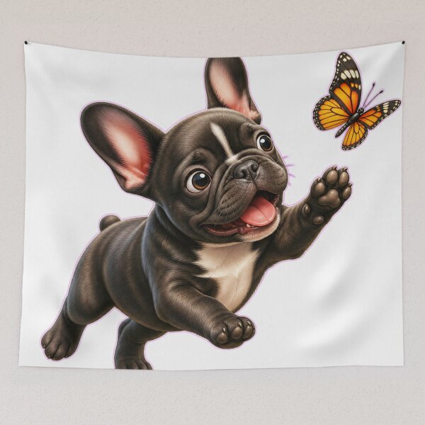 Item preview, Mischievous French Bulldog Puppy Chasing Butterfly designed and sold by DarVibe Designs.