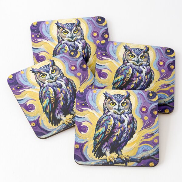 Item preview, Vibrant Blue and Purple Owl on a Starry Night designed and sold by Shelley Loewnau-Jones Studio.