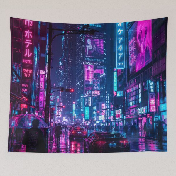 Item preview, Neon Cyberpunk Tokyo Night Street designed and sold by POD Art Studio.