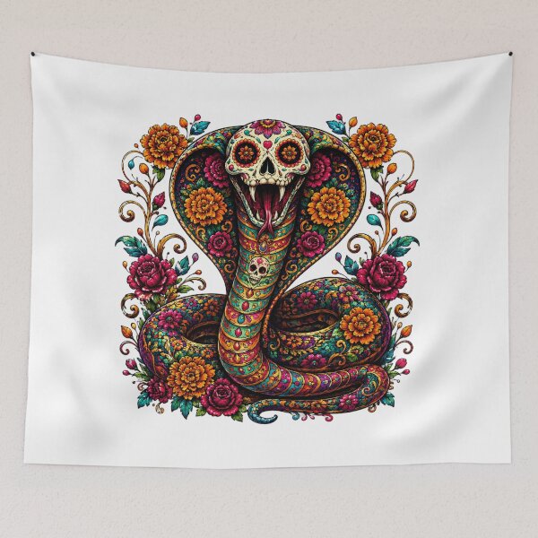 Item preview, Calavera Cobra with floral ornaments designed and sold by WonderPiks.
