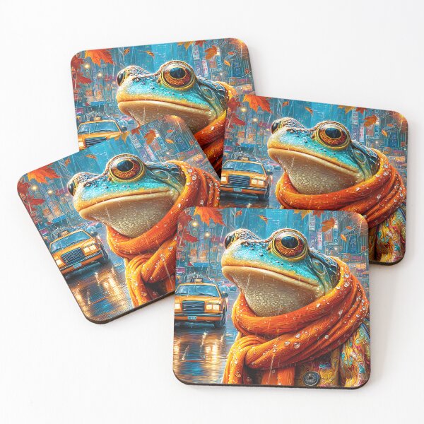 Item preview, Whimsical Frog in a Colorful City Rain Scene designed and sold by Artessie.