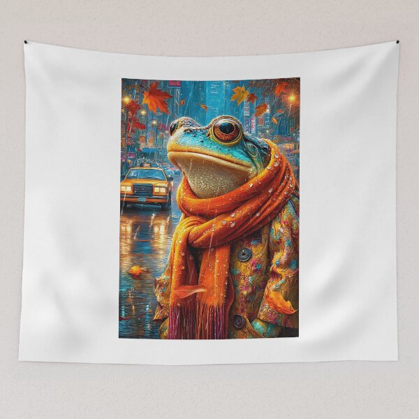 Item preview, Whimsical Frog in a Colorful City Rain Scene designed and sold by Artessie.
