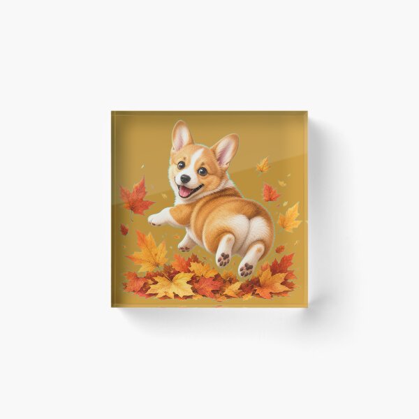 Item preview, Playful Corgi Puppy in Autumn Leaves designed and sold by DarVibe Designs.