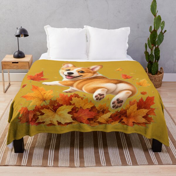 Item preview, Playful Corgi Puppy in Autumn Leaves designed and sold by DarVibe Designs.