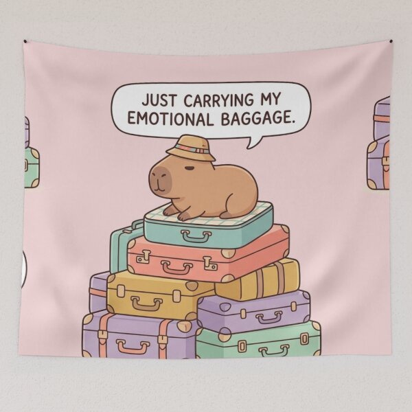 Item preview, Cute Traveling Capybara Emotional Baggage Funny Meme designed and sold by SoftAuraStudi0.