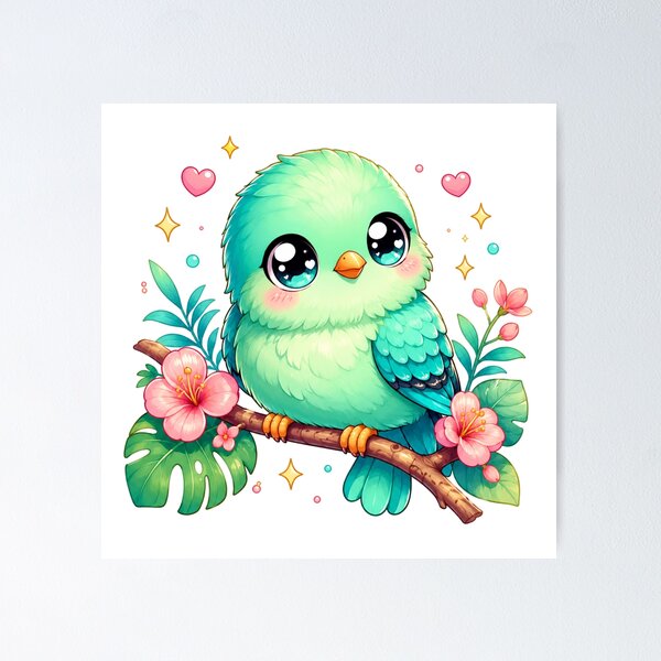 Item preview, Kawaii Turquoise Tanager Bird – Cute Tropical Chibi Pastel Animal designed and sold by MarekoraStudio.