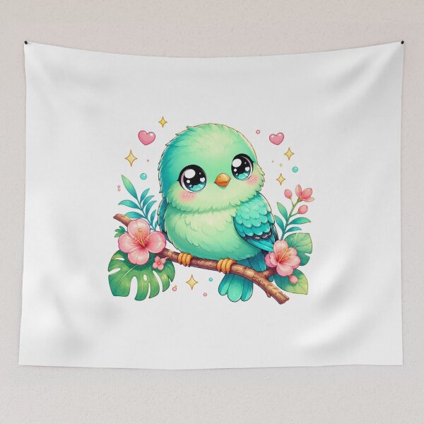 Item preview, Kawaii Turquoise Tanager Bird – Cute Tropical Chibi Pastel Animal designed and sold by MarekoraStudio.