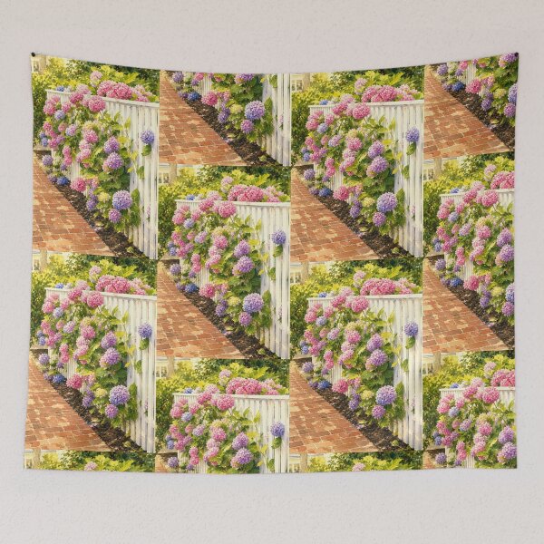 Item preview, Hydrangeas of Edgartown II Daydream - Ombre Blooms Against a White Fence designed and sold by Loveisthebtwd.