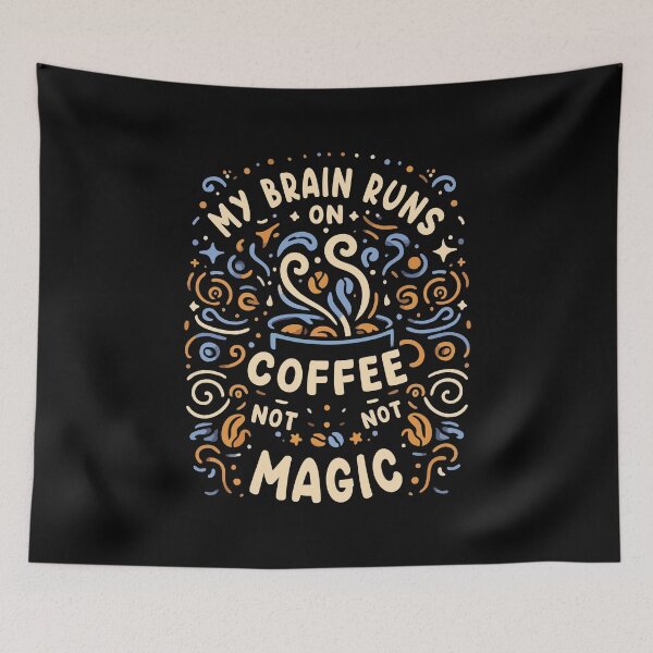 Item preview, My Brain Runs On Coffee Not Magic Vintage Retro Funny Coffee Lover  designed and sold by Scaryzz.