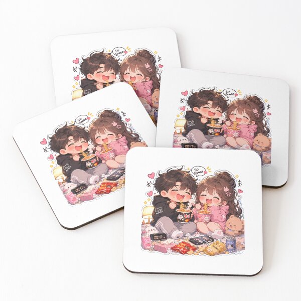 Item preview, Cute Chubby Chibi Couple Eating Instant Noodles at Midnight | Cozy Anime Sticker Design designed and sold by J&J's Creation.