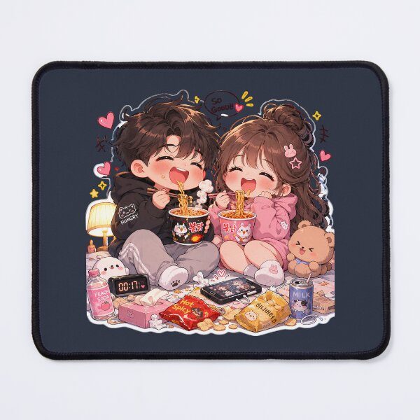 Item preview, Cute Chubby Chibi Couple Eating Instant Noodles at Midnight | Cozy Anime Sticker Design designed and sold by J&J's Creation.