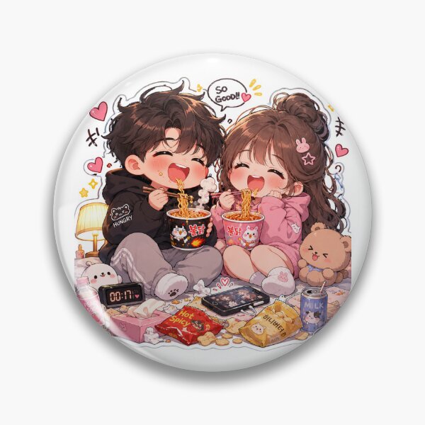 Item preview, Cute Chubby Chibi Couple Eating Instant Noodles at Midnight | Cozy Anime Sticker Design designed and sold by J&J's Creation.