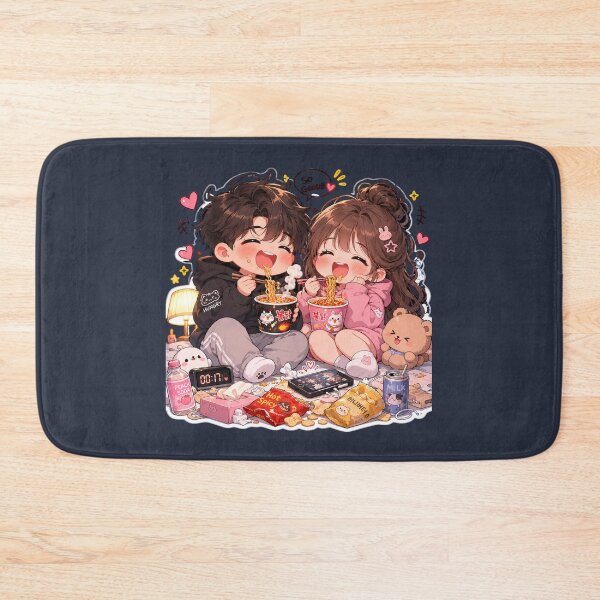 Item preview, Cute Chubby Chibi Couple Eating Instant Noodles at Midnight | Cozy Anime Sticker Design designed and sold by J&J's Creation.