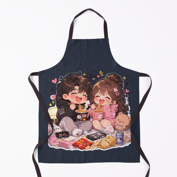 Item preview, Cute Chubby Chibi Couple Eating Instant Noodles at Midnight | Cozy Anime Sticker Design designed and sold by J&J's Creation.
