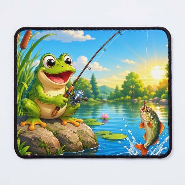 Item preview, Funny Frog Fishing Cartoon. designed and sold by HorrorInkStudio.