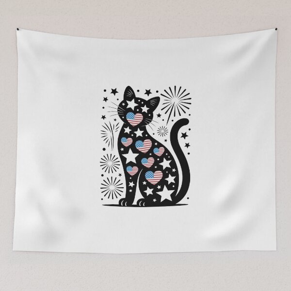 Item preview, Patriotic Cat Silhouette with Flags designed and sold by jkrphoto.