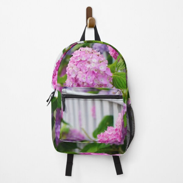 Item preview, Hydrangeas of Edgartown III - Pink & Purple Ombre Blooms Against a White Fence designed and sold by Loveisthebtwd.