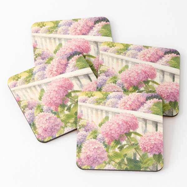 Item preview, Hydrangeas of Edgartown III Daydream - Pink & Purple Ombre Blooms Against a White Fence designed and sold by Loveisthebtwd.