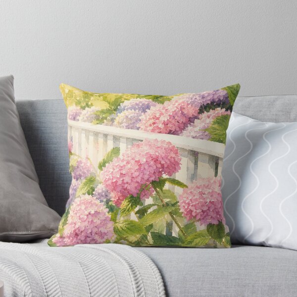 Item preview, Hydrangeas of Edgartown III Daydream - Pink & Purple Ombre Blooms Against a White Fence designed and sold by Loveisthebtwd.