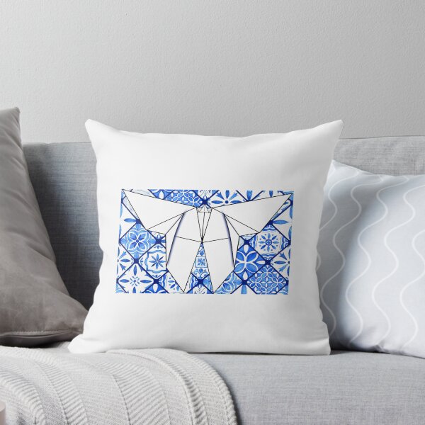 Item preview, White Origami Butterfly on Blue Azulejo Tile – Minimalist Geometric Art designed and sold by Mandarynkashop.