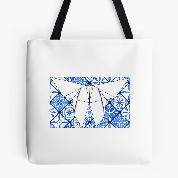 Item preview, White Origami Butterfly on Blue Azulejo Tile – Minimalist Geometric Art designed and sold by Mandarynkashop.