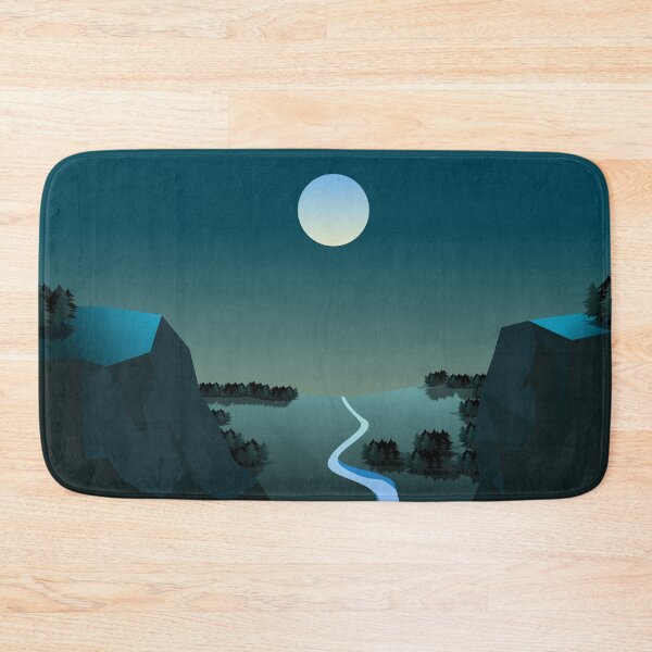 Item preview, Mystic Gorge at Night Landscape Art Print, Dark Teal Mountain Wall Art, Modern Geometric Nature Decor, Moonlit Valley Poster designed and sold by Digital Vector GB.