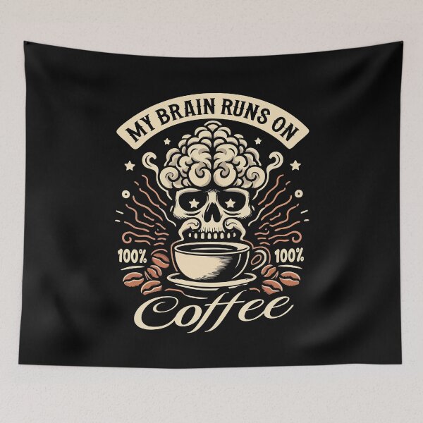 Item preview, My Brain Runs On Coffee Skull Funny Caffeine Lover Dark Humor designed and sold by Scaryzz.