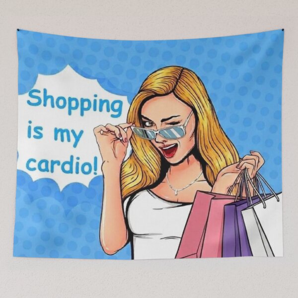 Item preview, Shopping is my cardio! [Popart woman winking with shopping bags] designed and sold by neworderu2.