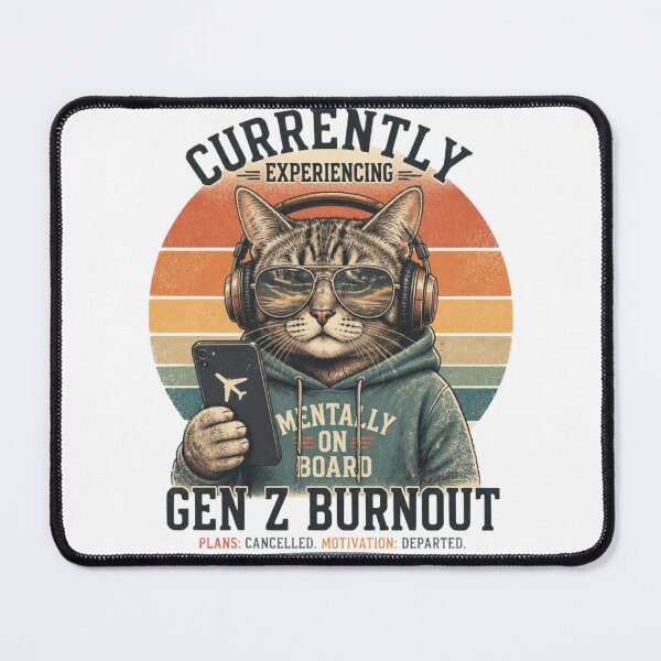 Item preview, Currently Experiencing Gen Z Burnout Funny Cat Retro Mental Health Design designed and sold by Zenvique Art.