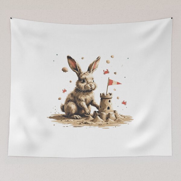 Item preview, Bunny with Sandcastle Flag designed and sold by AQUILAKREO.