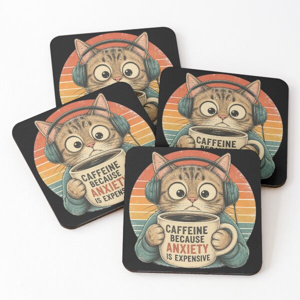 Item preview, Caffeine Because Anxiety Is Expensive Funny Cat Coffee Retro Design designed and sold by Zenvique Art.