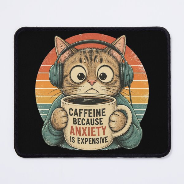 Item preview, Caffeine Because Anxiety Is Expensive Funny Cat Coffee Retro Design designed and sold by Zenvique Art.
