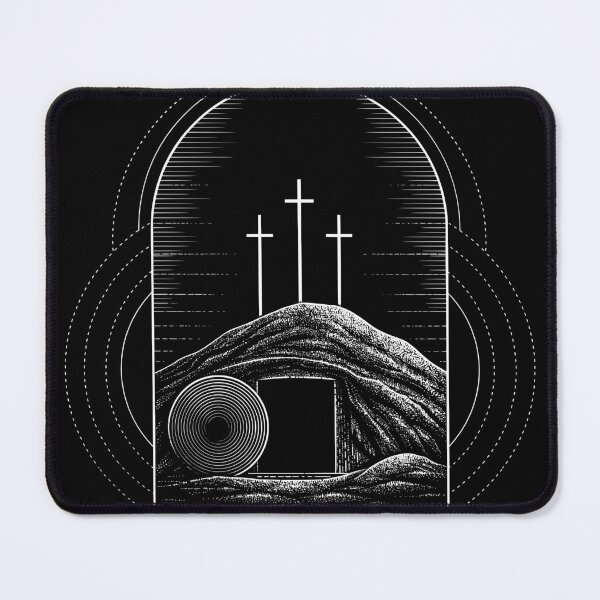 Item preview, Open tomb it is finished Modern Christian minimalist fine simple lineart Jesus Golgotha Cavalry Hill 3 crosses designed and sold by bard-art.