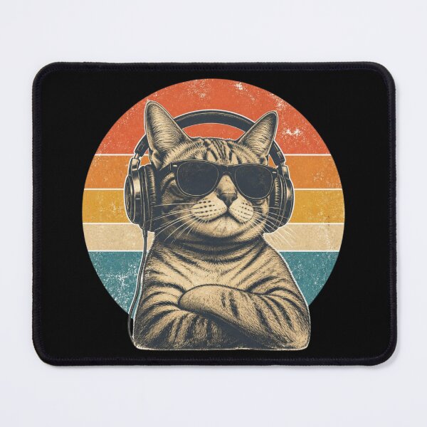 Item preview, Cool Cat with Sunglasses and Headphones Retro Vintage Cat Lover Design designed and sold by Zenvique Art.