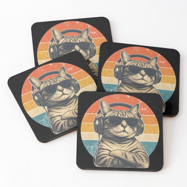 Item preview, Cool Cat with Sunglasses and Headphones Retro Vintage Cat Lover Design designed and sold by Zenvique Art.