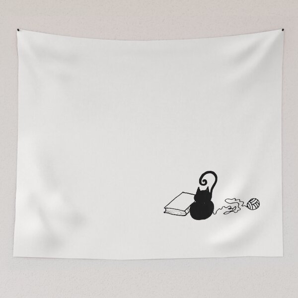 Item preview, Black Cat Reading, Cozy Book Lover Cat with Yarn designed and sold by Vesivariart.