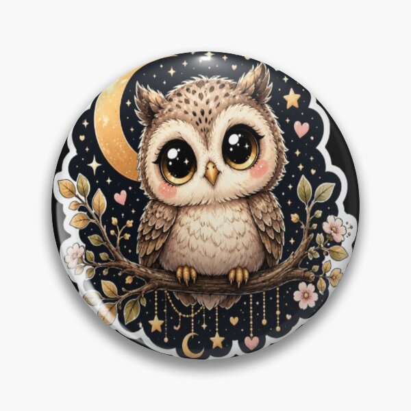 Item preview, Cute Baby Owl Under Moon Sticker | Kawaii Night Owl with Big Eyes designed and sold by GRYFFWEAR.