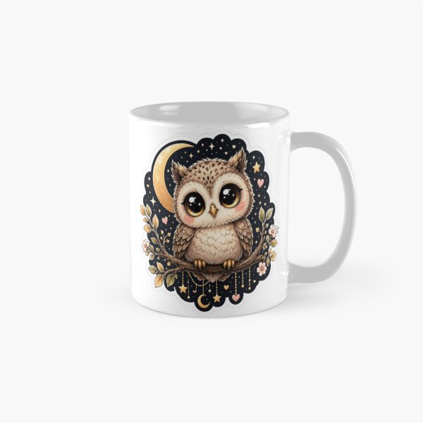 Item preview, Cute Baby Owl Under Moon Sticker | Kawaii Night Owl with Big Eyes designed and sold by GRYFFWEAR.