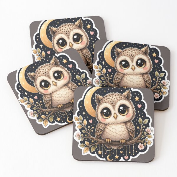 Item preview, Cute Baby Owl Under Moon Sticker | Kawaii Night Owl with Big Eyes designed and sold by GRYFFWEAR.