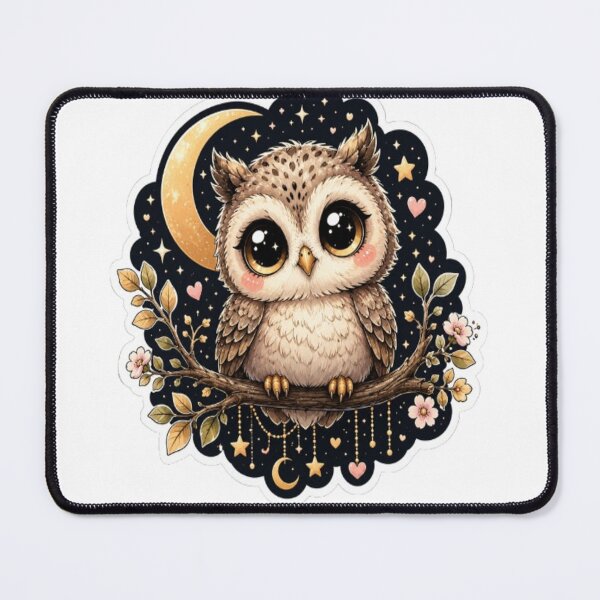 Item preview, Cute Baby Owl Under Moon Sticker | Kawaii Night Owl with Big Eyes designed and sold by GRYFFWEAR.