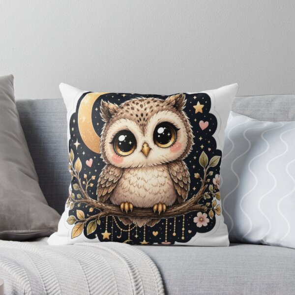 Item preview, Cute Baby Owl Under Moon Sticker | Kawaii Night Owl with Big Eyes designed and sold by GRYFFWEAR.