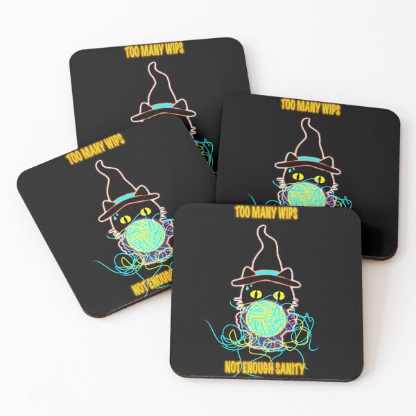 Item preview, Too Many WIPs Not Enough Sanity – Funny Knitting Sticker, Witch Cat Crochet Meme designed and sold by ArtyWares.