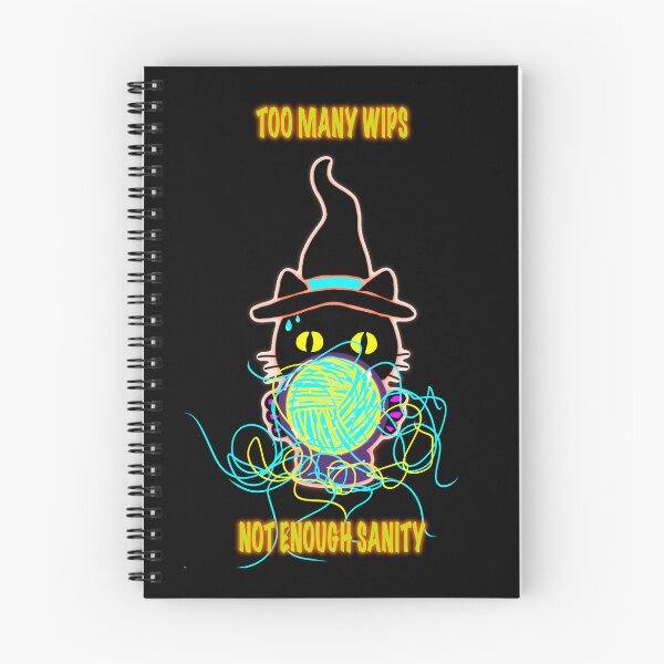 Item preview, Too Many WIPs Not Enough Sanity – Funny Knitting Sticker, Witch Cat Crochet Meme designed and sold by ArtyWares.